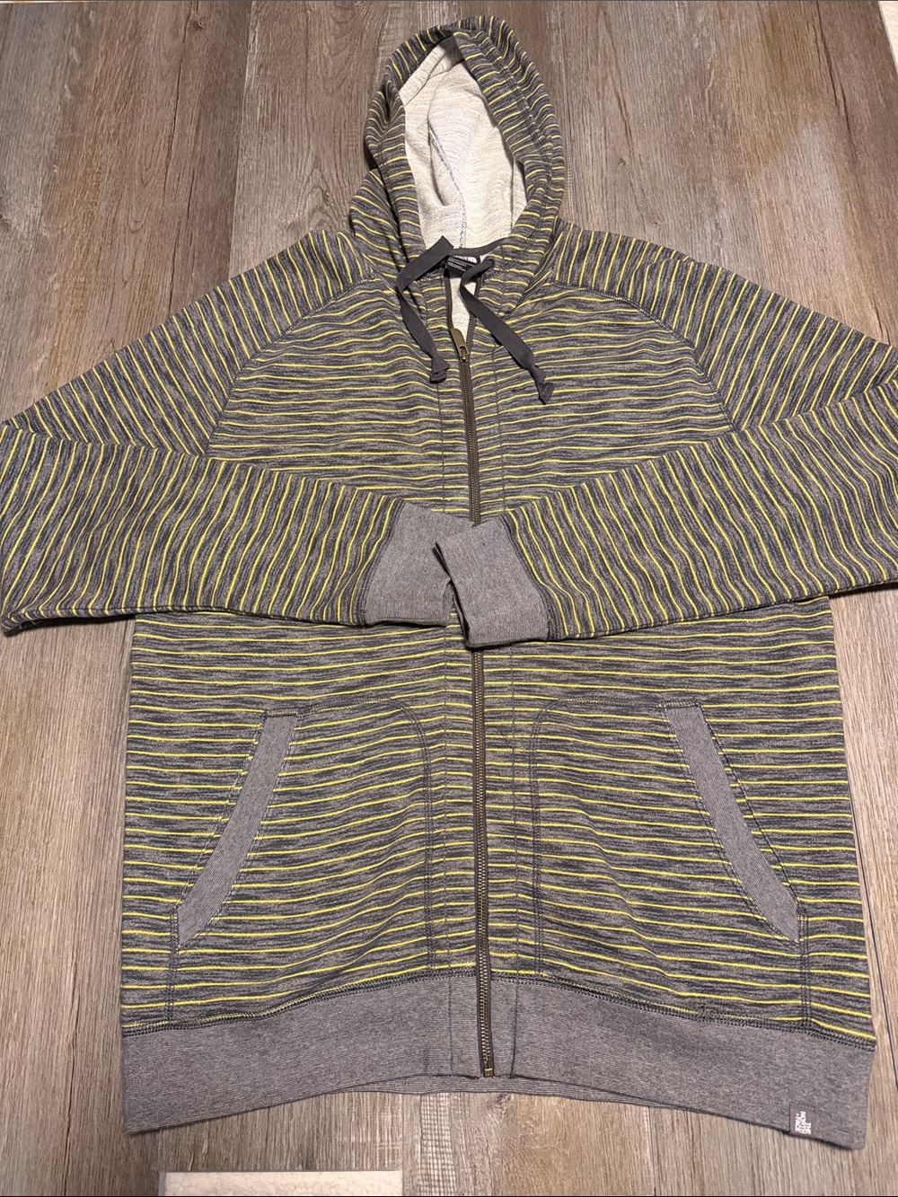 The North Face Men's Gray and Yellow Striped Zip-Up Hoodie NWOT